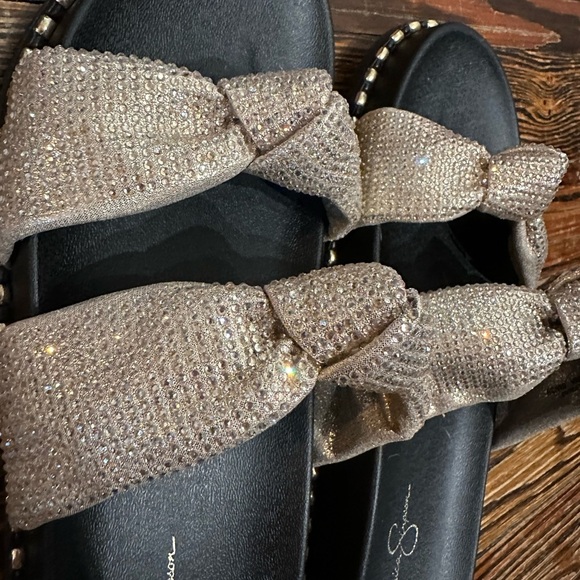 JESSICA SIMPSON rhinestones gold slides - Picture 2 of 3
